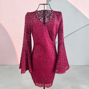 WHBM Dark Rouge Lace Sleeve Shift Dress NWT Size 00 Retail $200